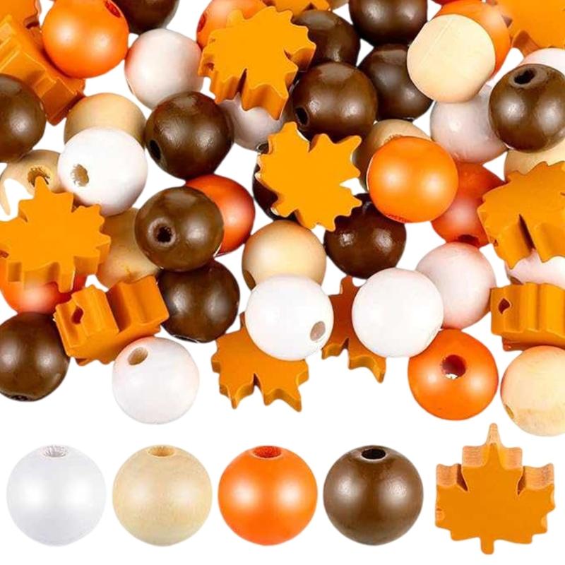 User Friendly Wooden Beads Set Thanksgiving Decoration Handmade Craft Easy Assembly Holiday Beads For Festival Projects