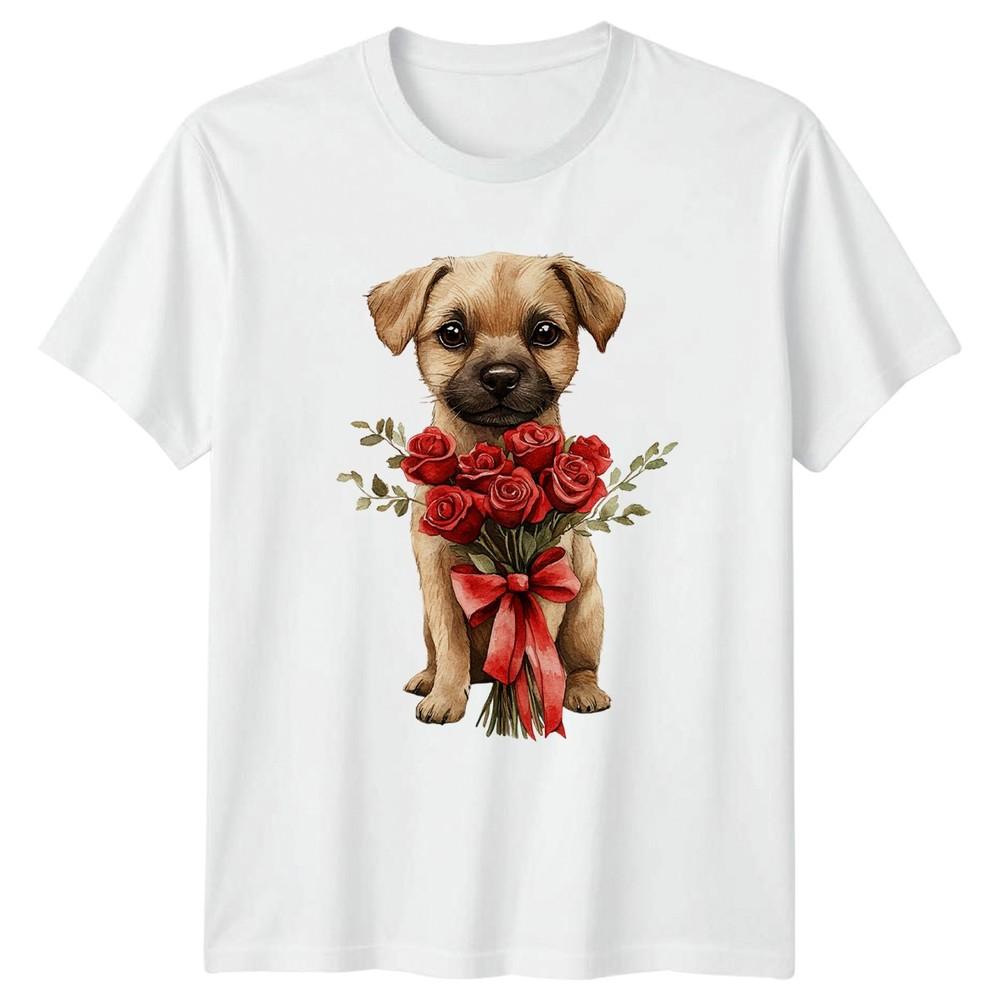 Puppy With Roses Flowers Unisexs TShirt Unisexs Tee Graphic Unisex Top S