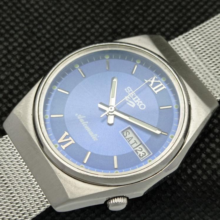 USED VINTAGE SEIKO 5 AUTOMATIC 6319A JAPAN MENS D/D BLUE WATCH 608a-a315017-9