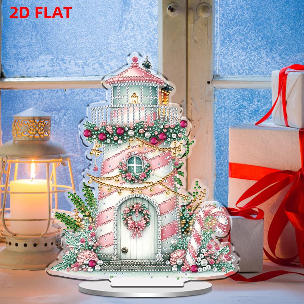 Christmas Lighthouse Print DIY Diamond Painting 2D Flat Desktop Decorations Special Shape Diamond for Home Office Desktop Decor