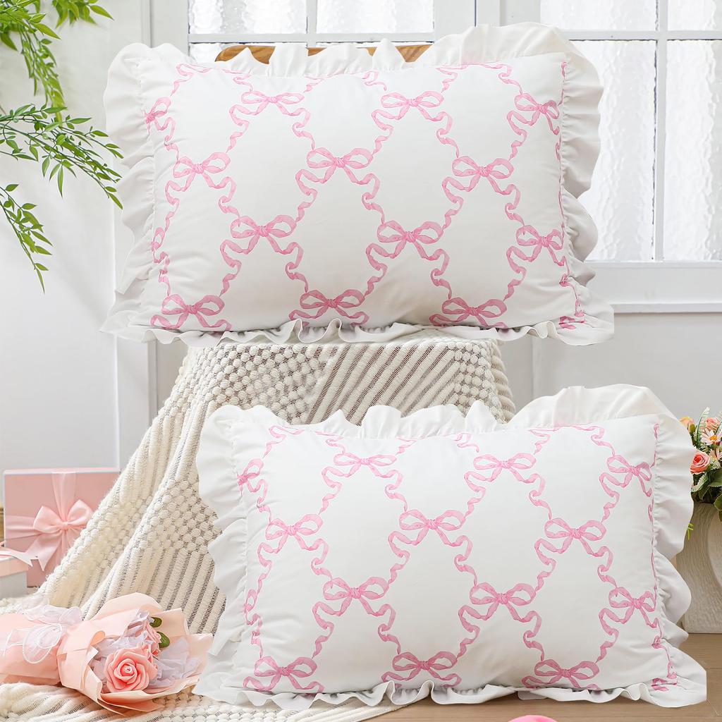 BUYNOW 1pc 2pcs/set Pink Bow White Lace Pillowcase Cute College Style Bow Pillow Decor GirlsApartment Bedroom Bed Sofa Decor