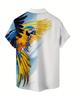 Men's Tropical Print Button Shirt- Lightweight 100% Polyester, Loose Fit, Short Sleeve, Vibrant Toucan Design, Suitable for Summer Casual Wear