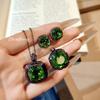Dark Red Corundum Set, Personalized Black Gold Ring, Femininity Pendant, Necklace, Colorful Treasure Stud Earrings.