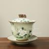 180ml Ru Kiln Cracking Ceramic Sancai Cover Bowl Heart Sutra Kung Fu Tea Bowl Underglaze Colored Household Chinese Tea Cup