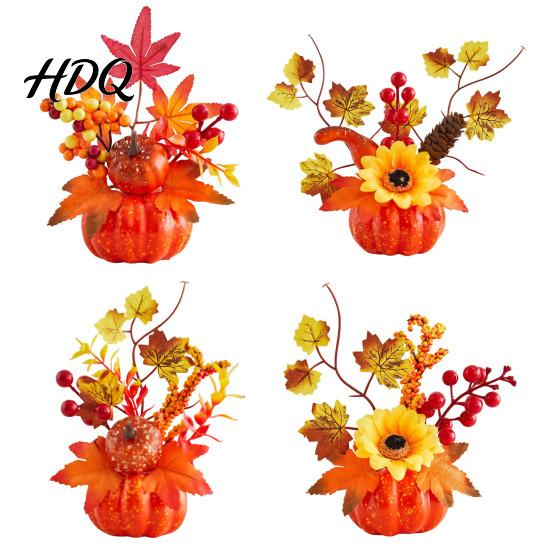 Thanksgiving Home Decoration Fall Artificial Pumpkin Table Centerpiece Autumn Fake with Sunflowers Realistic Props Maple Leaves Berries for