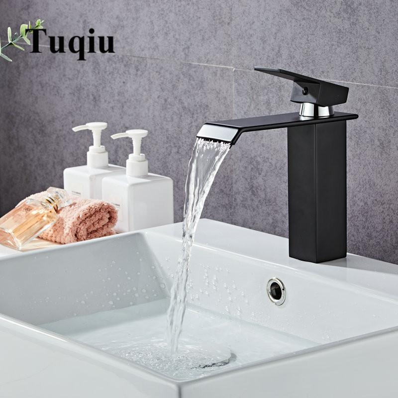 

Rose Gold Bathroom Faucet Brass Bathroom Basin Faucet Cold And Hot Waterfall Mixer Sink Tap Single Handle Deck Mounted Tap