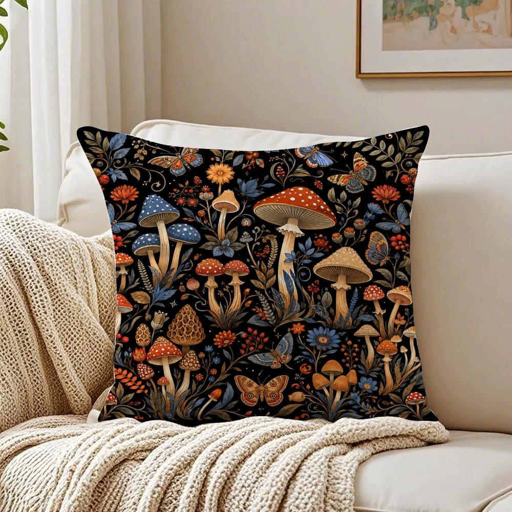 Housse de coussin champignon Cottagecore Respirante Peluche courte biologique Housse d'oreiller Lavable en machine Résistante aux plis Douce Durable