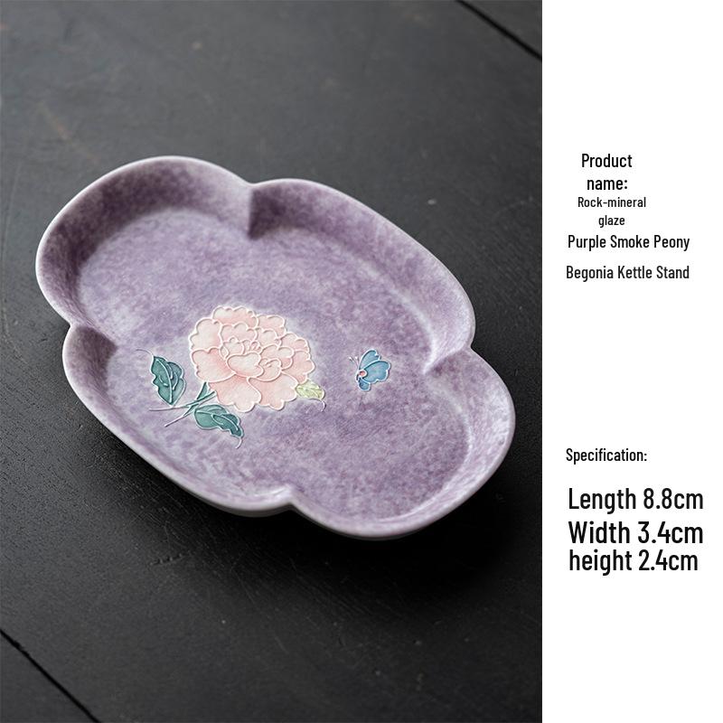 Hand-painted Peony Ceramic Tea Set: Purple Smoke Teapot, Lid Bowl, Master Cup, Tasting Cup, Pot Stand, Cup Mat, Coffee Cup