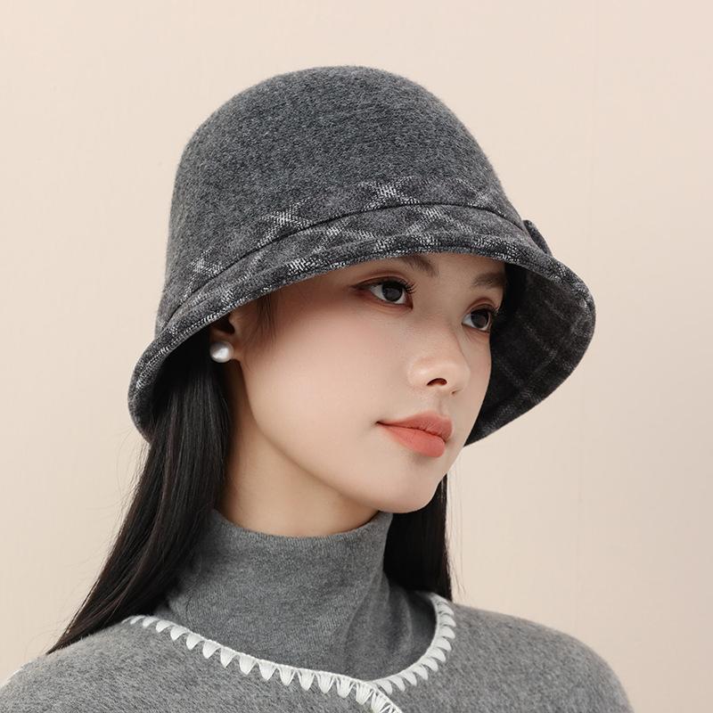 Autumn and Winter Warm Elegant Temperament Wool Woolen Basin Hat Retro Bucket Hat Windproof and Warm