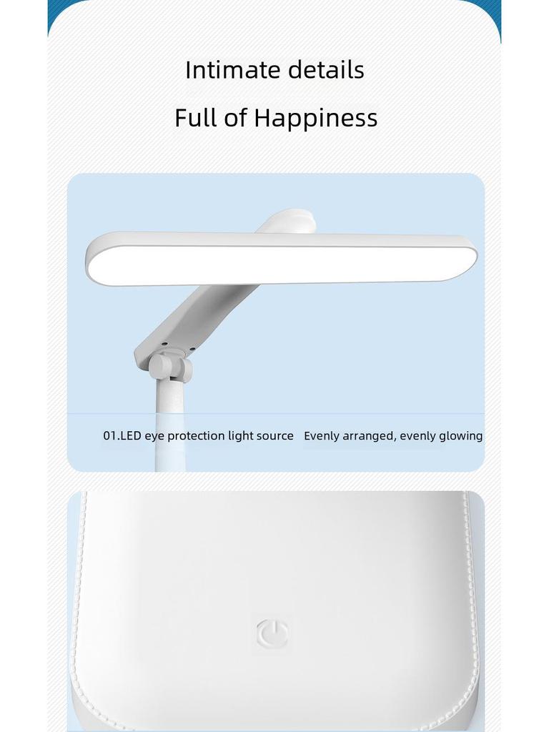 LED Folding Desk Lamp with Eye Protection for Reading, Studying, and Bedrooms; Portable and Rechargeable for Dorms and Bedsides.