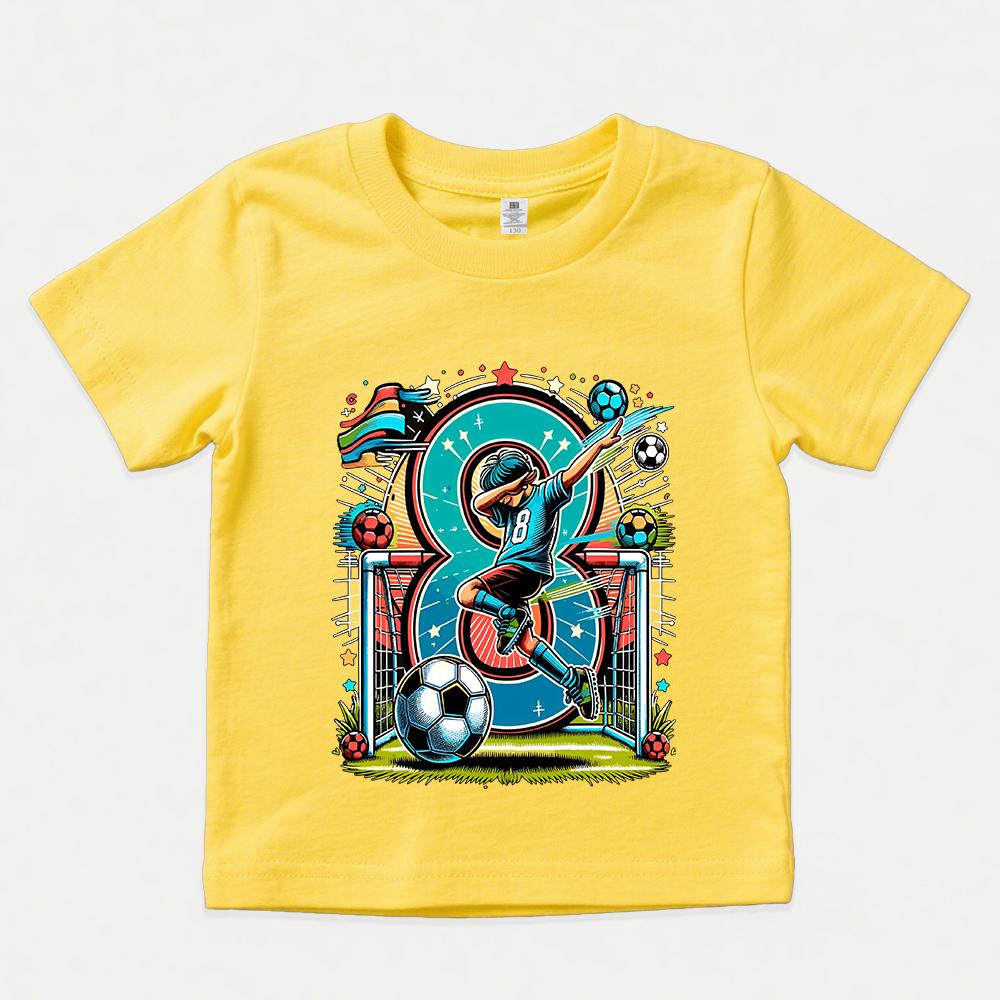 Kids Boys Girls 8th Birthday Football Print Cotton T Shirt Casual Summer Tee for Children Teen Age 8 Year Old Top