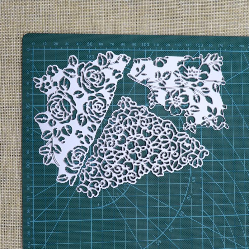 

Металлические штампы для резки, 3 шт., набор из 3 треугольных цветочных бордюров, сделай сам, скрапбукинг, фотоальбом, бумажные открытки серебряный