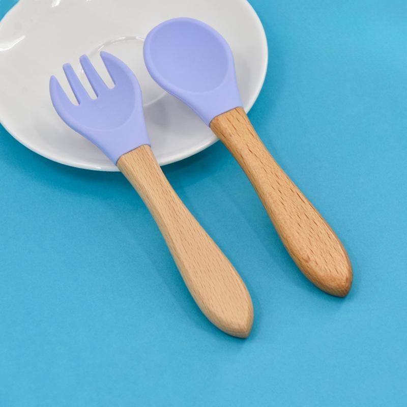Children's Wooden Handle Fork Spoon Baby Feeding Hot SpoonInfant Training Tableware