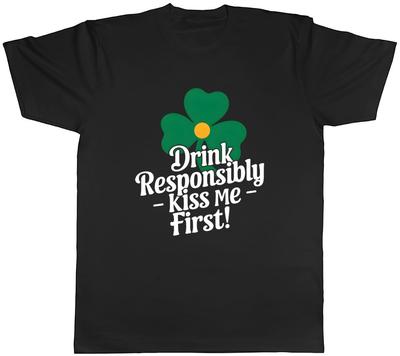 St. Patrick's Day Lustiges Küss Mich Zuerst Kleeblatt Herren T-Shirt Tee Geschenk Oberteil