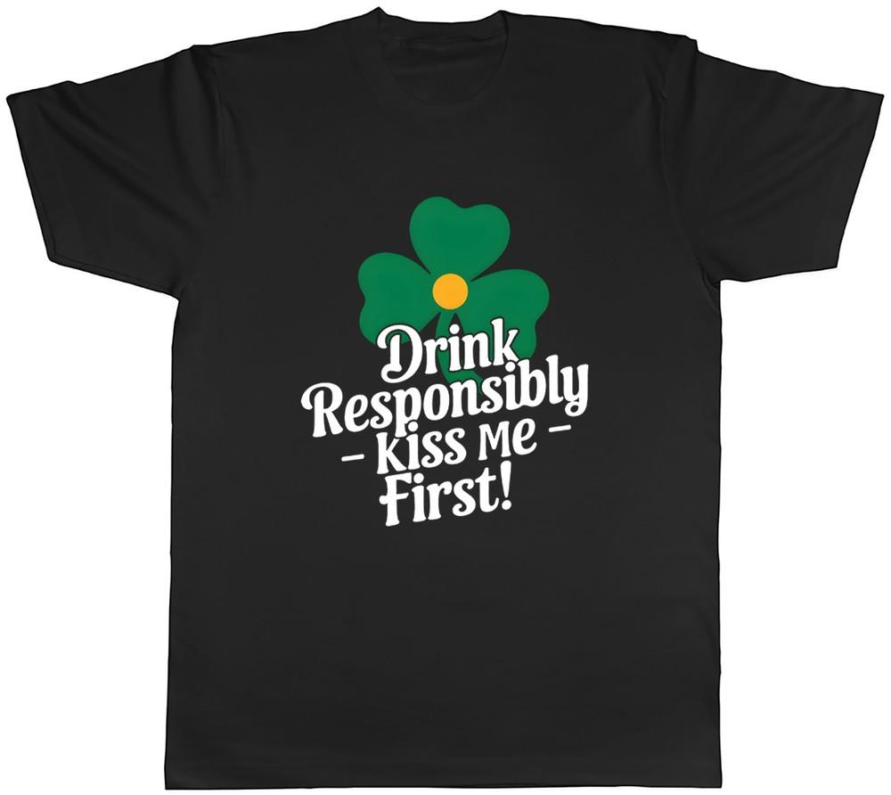 St Patrick s Day Funny Kiss Me First Clover Mens T-Shirt Tee Gift Top 3XL