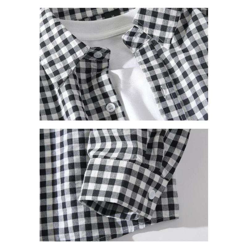 Mens Plaid Loose Long Sleeve Casual Thin Shirt Outerwear