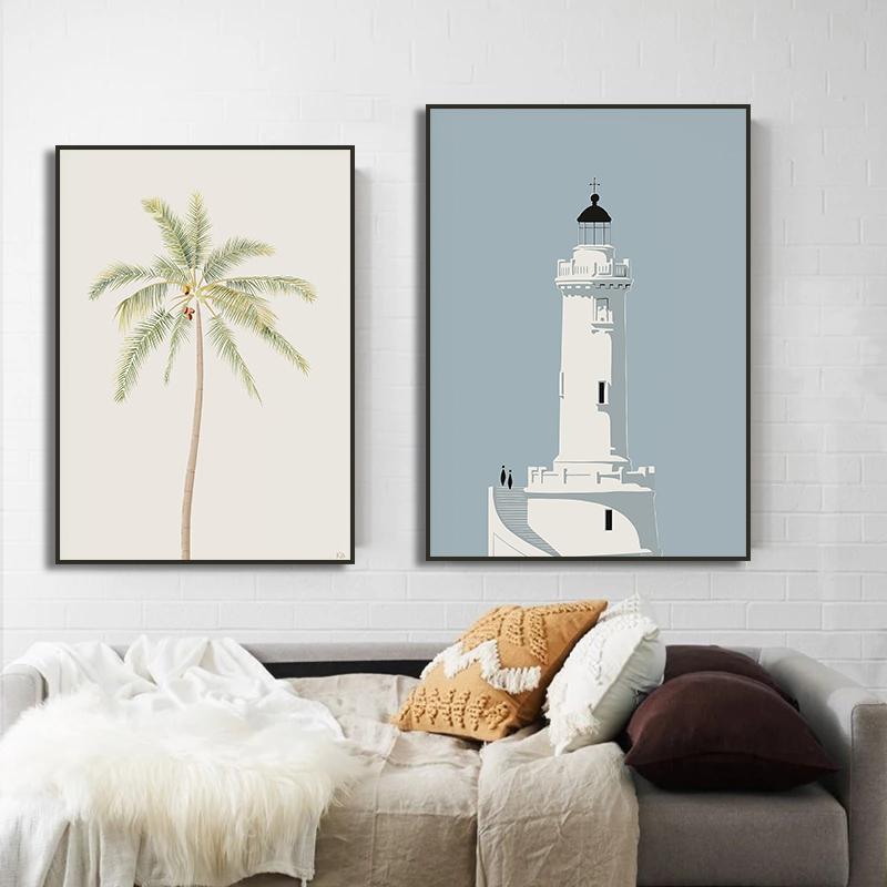 Sailboat Swimming Pool Ocean Floral Minimalist Wall Art Canvas Painting Posters and Prints Wall Pictures for Living Room Decor