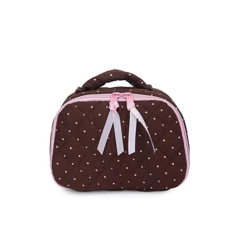 Damen Gepunktete Kosmetiktasche Etui Baumwolle Stepppunkt Muster Aufbewahrung Make-up Tasche Reise Toilettenartikel Tasche