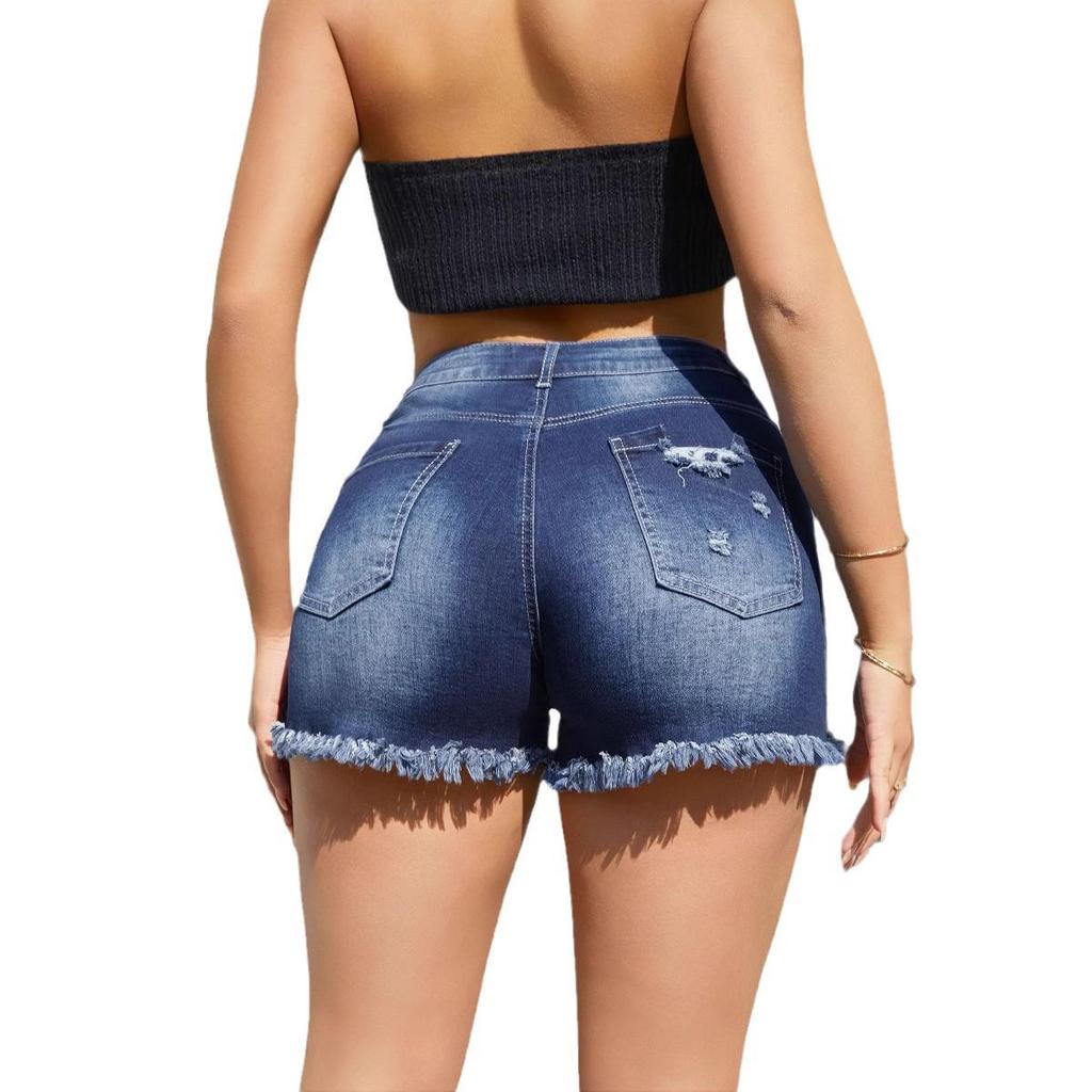 2025 Women's Tassel Ripped Denim Shorts - European & American Style Hot Pants