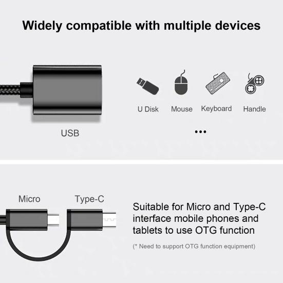 OTG Converter Cable Stable Output Universal Quick Transmission Mini Plug Play USB Type-C