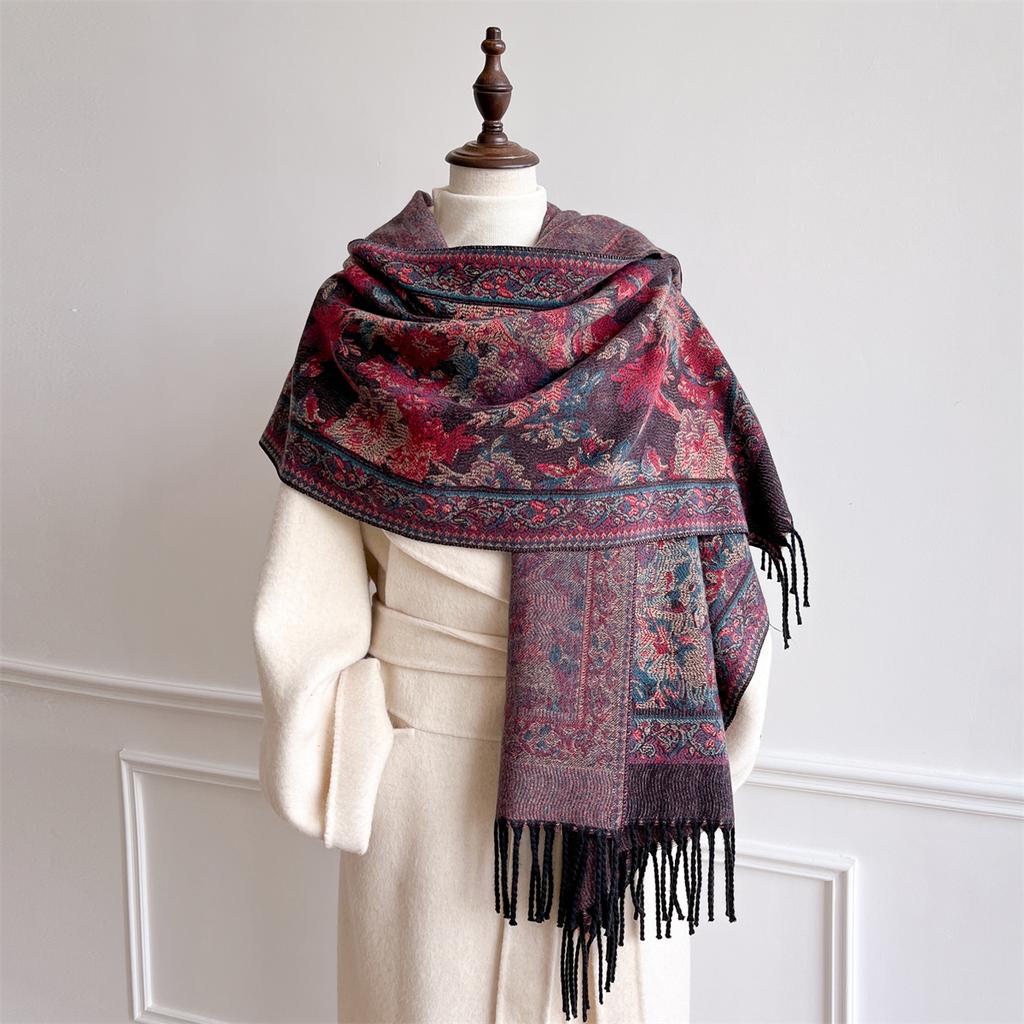 68*180Cm Winter Warm Women Scarf Ethnic Style Blanket Thick Pashmina Jacquard  Shawl Wrap Cashmere Neckerchief Poncho Stoles