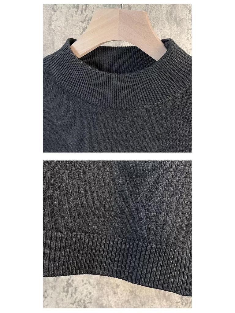 Men's Korean Style Mid-Neck Knit Sweater - Long Sleeve, Loose Fit, Solid Color, Autumn/Winter Layer