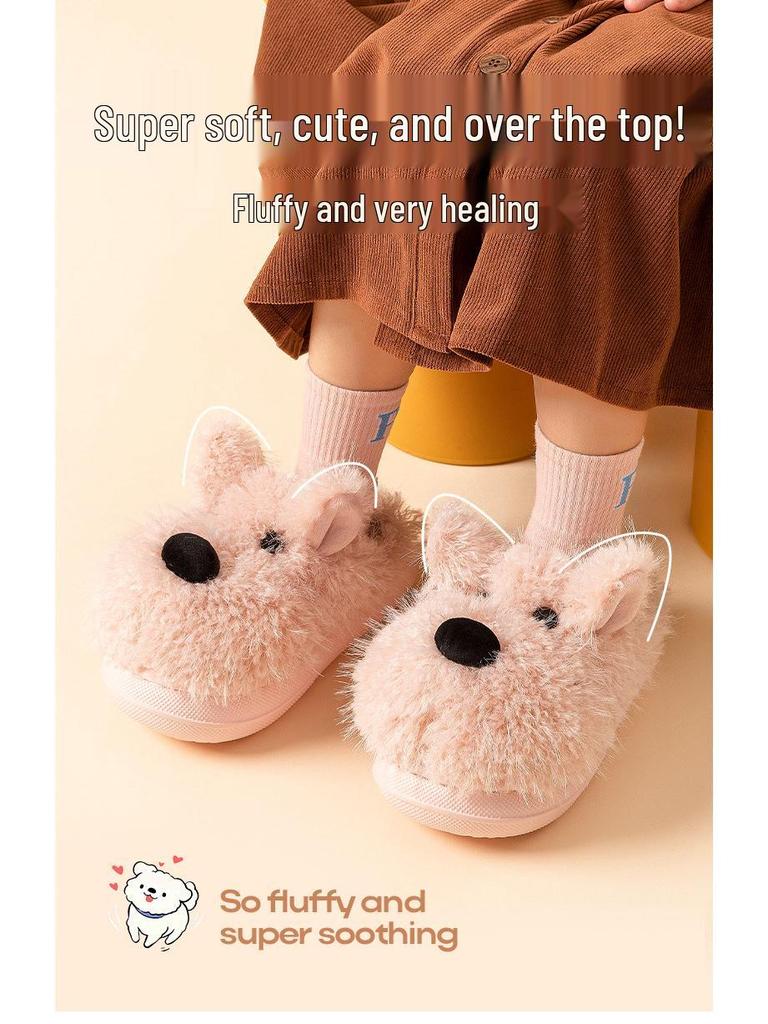 2025 Téli Aranyos Rajzfilm Kiskutya Gyerek Plüss Pamut Papucs Szülő-Gyermek, Lányoknak, Fiúknak és Nagyobb Gyerekeknek—Meleg & Kényelmes
