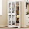 Kitchen Sideboard, High, Display Cabinet, 4 Glass Doors, 90 x 35 x 172 cm, White