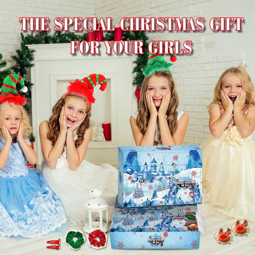 Christmas Advent Calendar 24 Days Countdown Blind Box, Portable 24 Grid Jewelry Surprise Box, Kids Small Fashion Accessories Holiday Gift