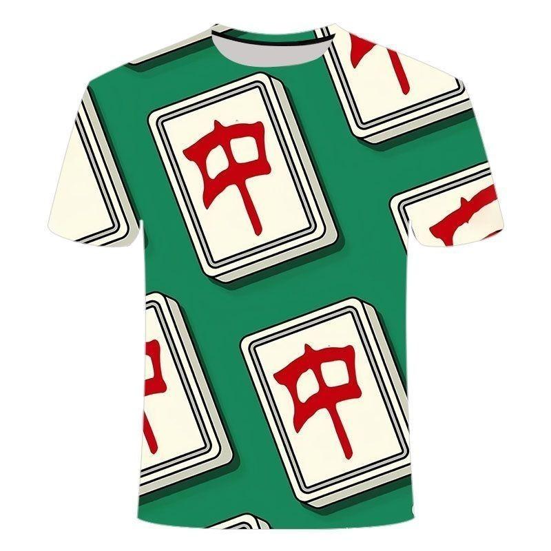 HerSight Nieuw Heren Comfortabel Leuk Creatief Korte Mouwen Zomer Mode Mahjong 3D Geprint Casual Ronde Hals T-shirt S