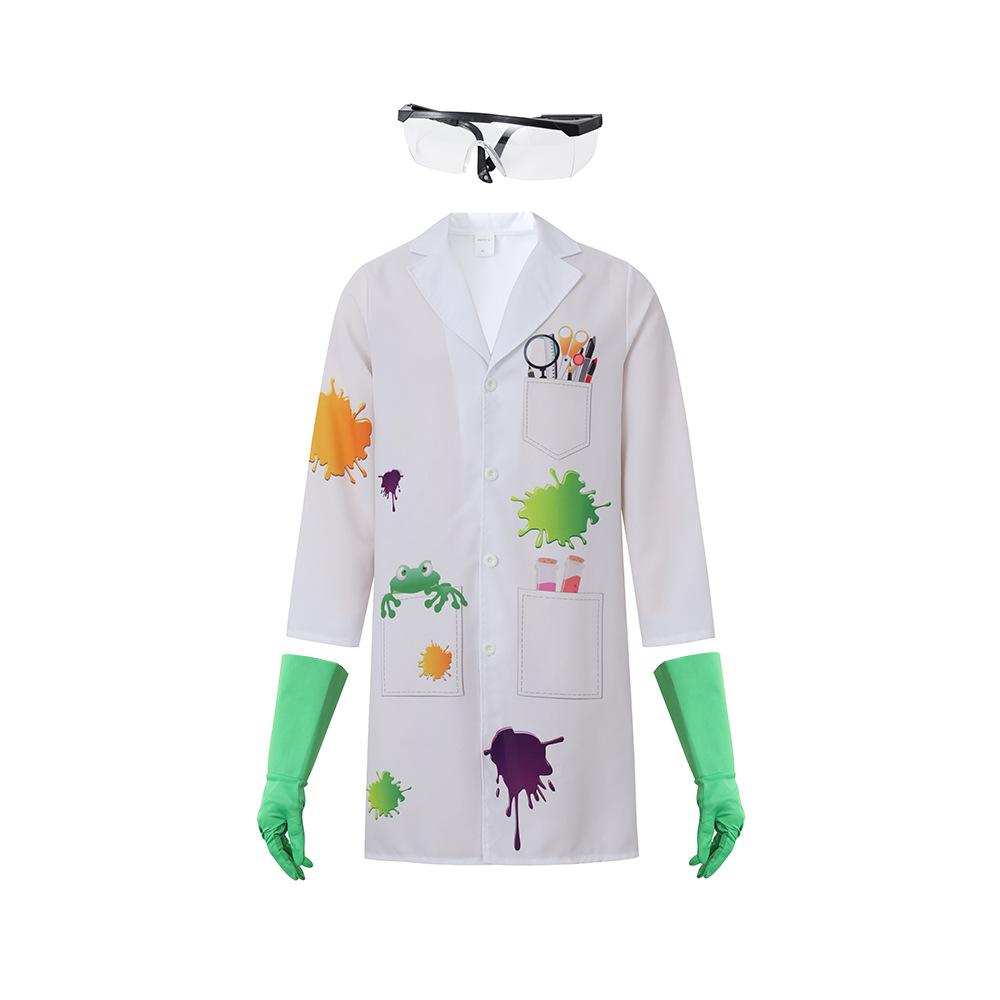 Adult Men Crazy Science Laboratory Scientist Jacket Top Gloves Set Halloween Cosplay Costumes Role Play Outfit