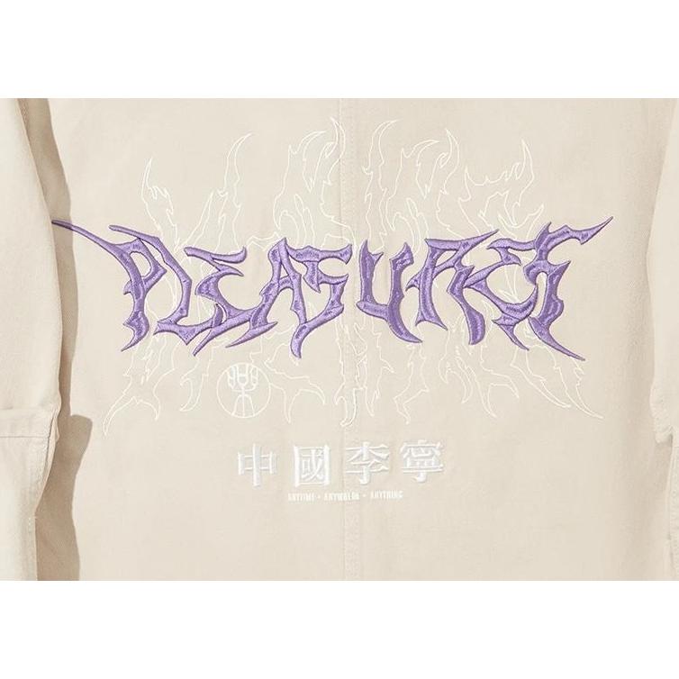 Li Ning X Pleasures Collaboration Color Block Letter Print Casual Loose Jacket Men Jacket Oatmeal-Gray AFDT861-2