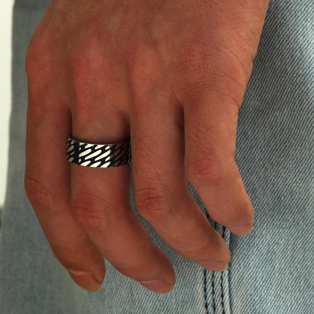 New Vintage 8mm Black Pattern Ring for Men and Women