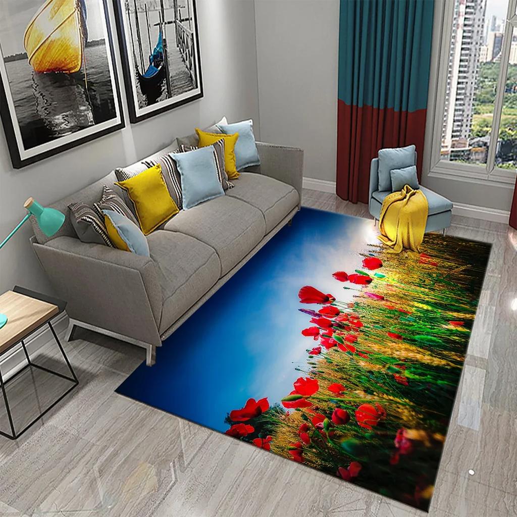 Poppy Red Flowers Carpet for Kitchen Floor Mat Bedroom Living Room Bedside Decor Area Rug Hallway Carpet Home Entrance Doormat
