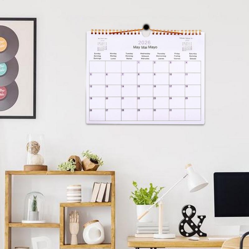 Multilingual 2026/2026 Wall Calendar English German Spanish 2026 Coil Calendar Notebook Coil Planner Agenda Organizer