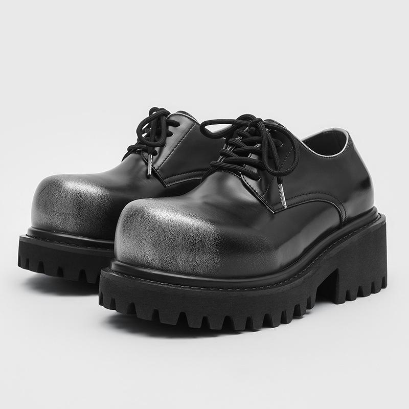 Retro Thick Bottom Heightening Derby Men's Autumn Large Head Work Boot Low Help Yellow Boots Casual Shoes Breathable Synthetic