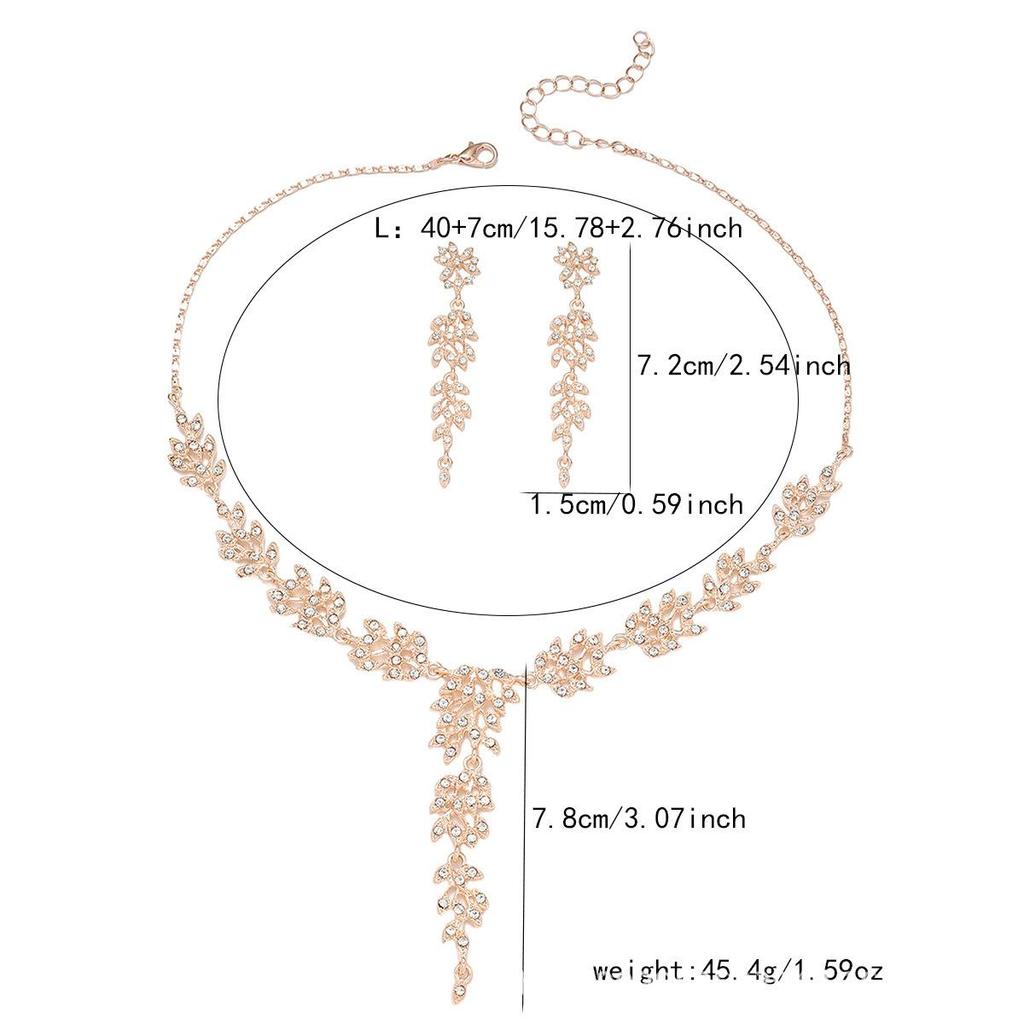 2025 Rhinestone Wheat Ear Necklace & Earrings Bridal Wedding Jewelry Set