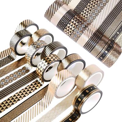 5/10pcs Black Gold Paper Tape DIY Gift Packaging Thin Gold Foil Printed Decoration Fashion Office Supply Stationery YMY