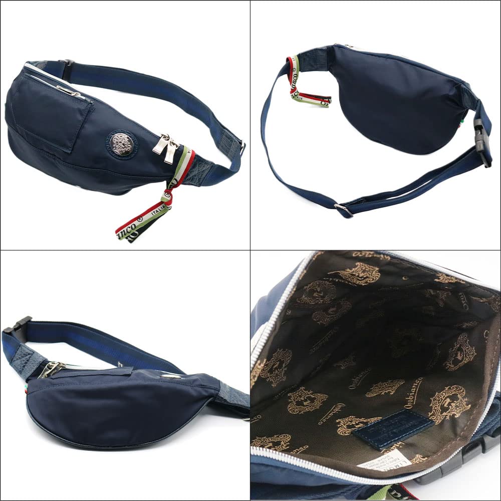 Orobianco Men's Genuine Leather Limonta Nylon Shoulder Bag, Made in Italy, Mini, Crossbody Nylon and Leather, GOCCIA-C (Blue SCURONavy)