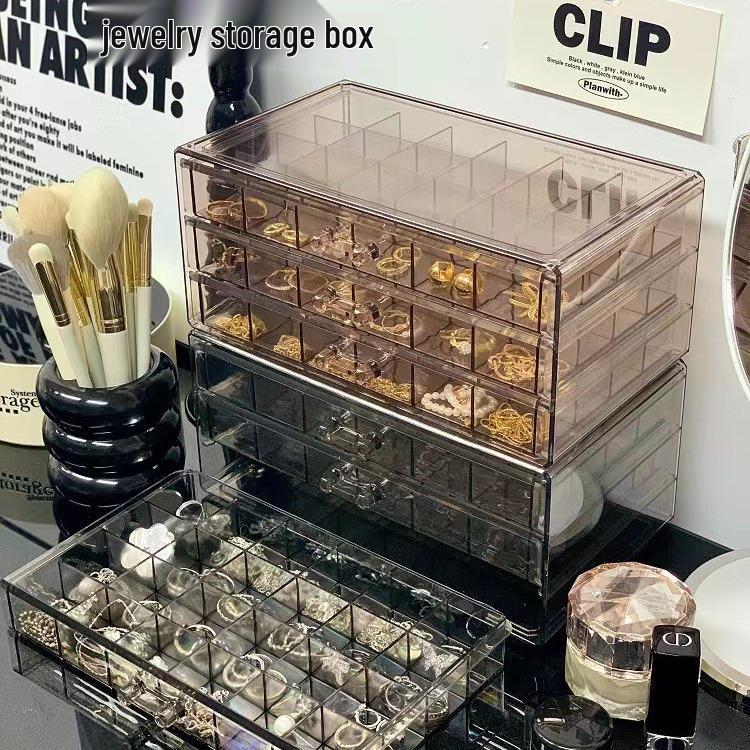 Clear Acrylic Multi-Layer Jewelry Organizer with Drawers for Rings, Earrings, and Necklaces