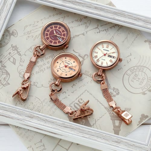 Nursery Pink Gold Watch with Date and Day Display, Water Resistant to 10 ATM, Nurse Watch, Nurse Goods, Pink, 1095268A