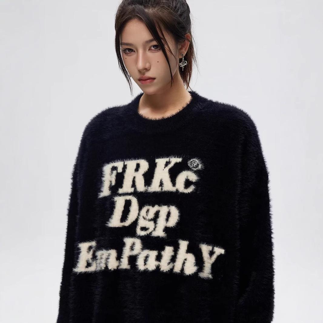 

Сверхтолстый свитер с алфавитом для женщин - Уютный вязаный пуловер на осень/зиму XL чёрный