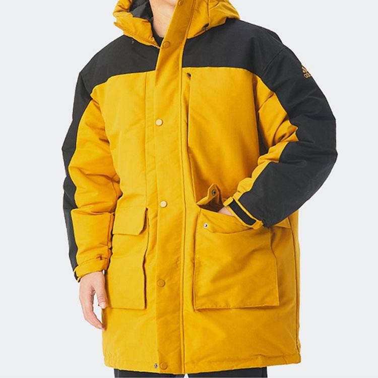 Adidas Large Pocket Outdoor Windproof Mid-Length Hooded Long Sleeve Coat Down Jacket Men Outerwear Han-Jade White-Gold GN9833