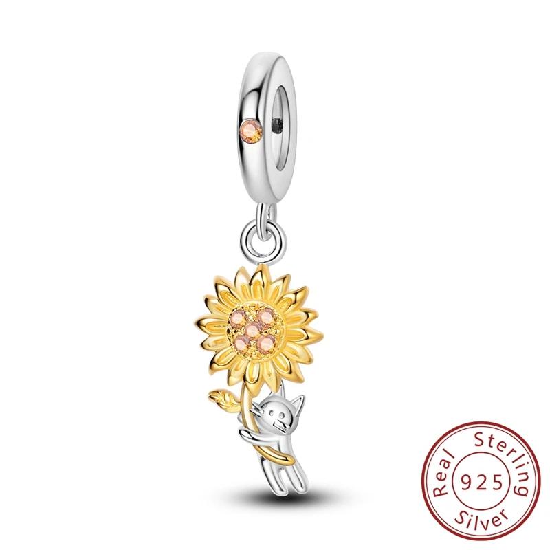 Copper Pink Noctilucent Cat Puppy Charm Pendant Beads Best Fit Original Bracelet For Women Jewelry Making