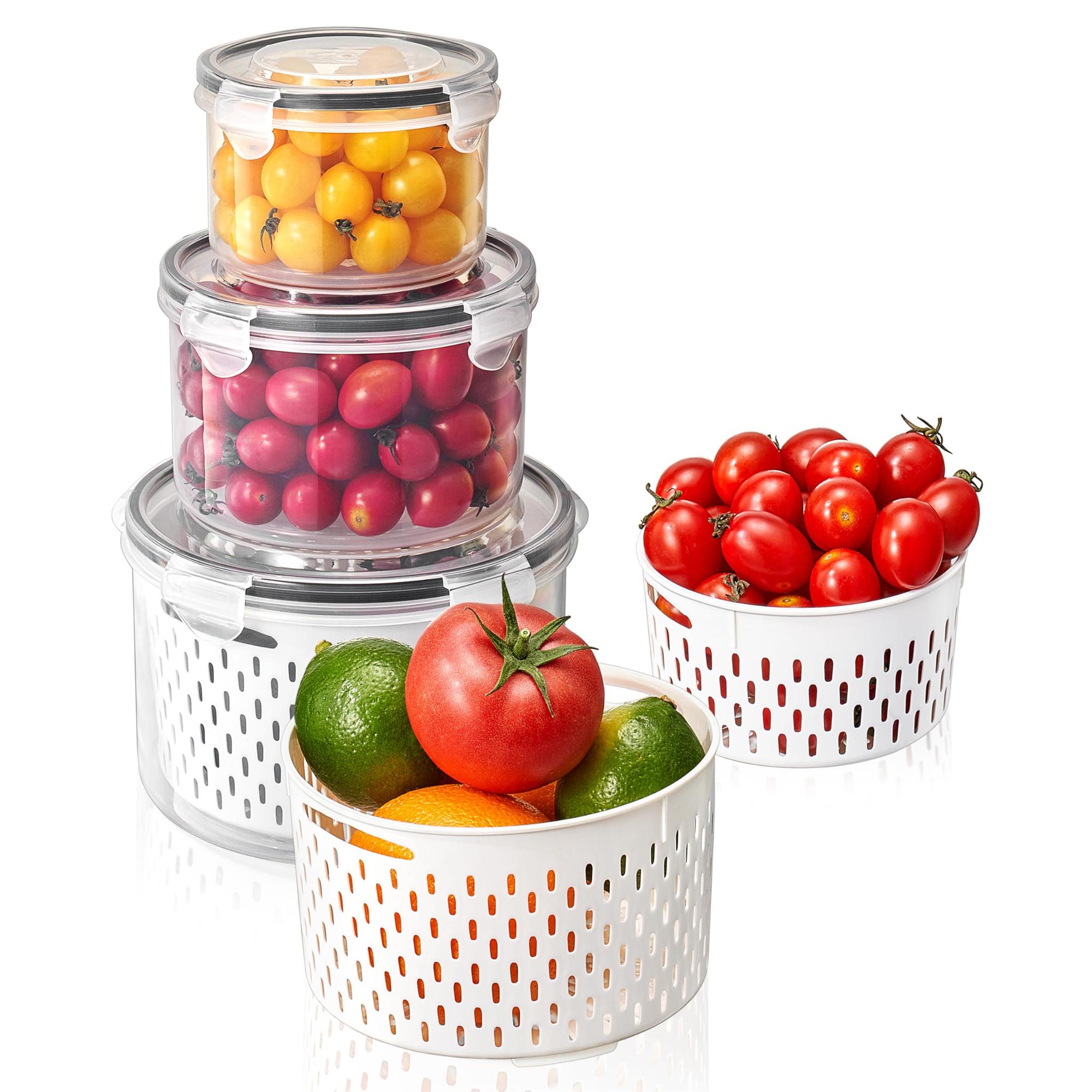 

3Pcs Refrigerator Storage Box Round Transparent Drain Basket Fruit Vegetable Fresh-Keeping Box (BPA Free,No FDA) A
