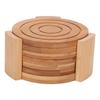 6PCS Bamboo Coaster with Holder Round Cup Mats Pad for Cold Drinks and Hot Beverage Home Supply