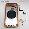 Modifiziertes Rückglas-Mittelrahmen-Gehäuse mit Handyhülle für iPhone 11 Umbau zu 17 Pro 17Pro DIY Schalter-Stummschalttasten-Modifikation