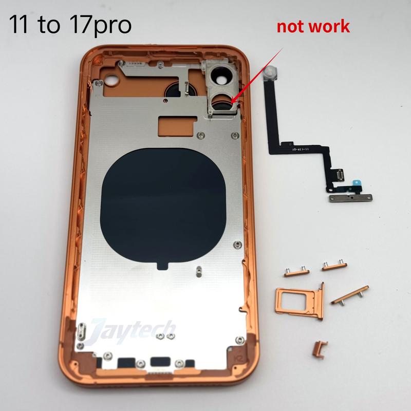 Modifiziertes Rückglas-Mittelrahmen-Gehäuse mit Handyhülle für iPhone 11 Umbau zu 17 Pro 17Pro DIY Schalter-Stummschalttasten-Modifikation