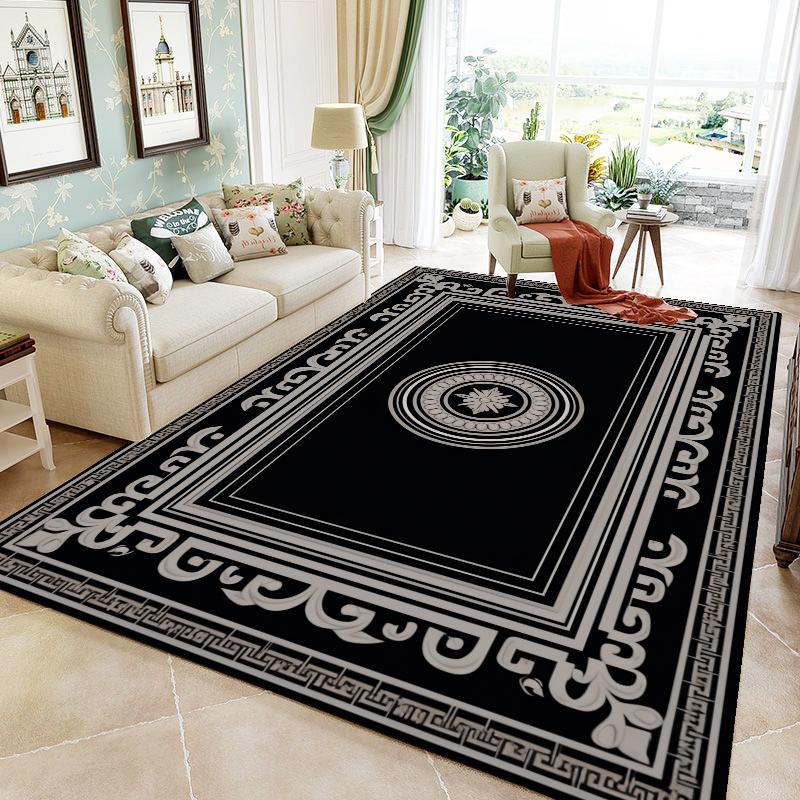 Luxury Black Frame Living Room Carpet Sofa Table Side Large Area Rug European Bedroom Decoration Rugs Hall Study Decor Floor Mat