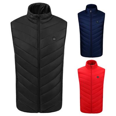 Men Heated Vest Coat Stand Collar Sleeveless Zipper Closure Down Cotton Waistcoat